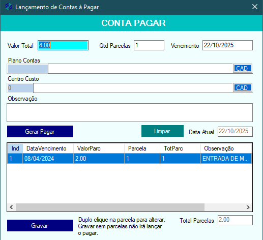 lanç conta pagar